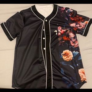 Floral black button up baseball jersey